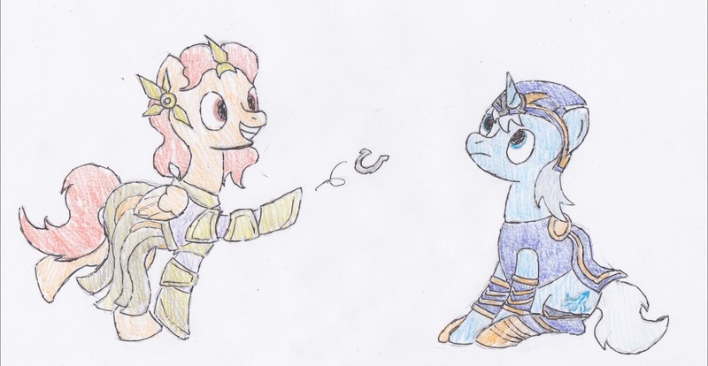 Size: 1518x785 | Tagged: artist:egg_roll, ashe, derpibooru import, league of legends, leona, ponified, safe, traditional art