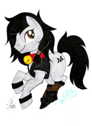 Size: 2436x3347 | Tagged: safe, artist:kanthara, derpibooru import, oc, oc:double m, unofficial characters only, earth pony, pony, bell, bell collar, boots, clothes, collar, hair bangs, hair beads, male, pose, solo, stallion, traditional art, vest