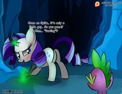 Size: 1300x1000 | Tagged: suggestive, artist:lennonblack, derpibooru import, rarity, spike, thorax, changeling, dragon, pony, unicorn, the times they are a changeling, bedroom eyes, butt, character proxy, dialogue, disguise, featureless crotch, gay, glowing horn, implied shipping, implied sparity, implied straight, looking back, magic, male, open mouth, plot, presenting, smiling, straight, sweatdrop, thoraxspike, transformation