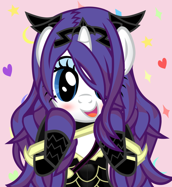 Size: 3674x3998 | Tagged: safe, artist:nupiethehero, derpibooru import, rarity, pony, unicorn, blushing, camilla, crossover, fire emblem, heart, looking at you, nintendo, open mouth, show accurate, smiling, sparkles, stars, vector, waifu