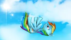 Size: 2500x1406 | Tagged: 3d, artist:yellencandy, cloud, derpibooru import, falling, rainbow dash, safe, solo, source filmmaker, sun