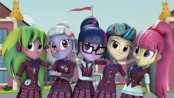 Size: 1920x1080 | Tagged: safe, artist:majorrainbow, derpibooru import, indigo zap, lemon zest, sci-twi, sour sweet, sugarcoat, twilight sparkle, equestria girls, 3d, 3d model, canterlot high, clothes, crystal prep academy uniform, crystal prep shadowbolts, headphones, school uniform, shadow five, source filmmaker