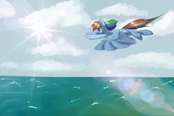 Size: 3300x2200 | Tagged: artist:bravefleet, derpibooru import, flying, rainbow dash, safe, solo, water