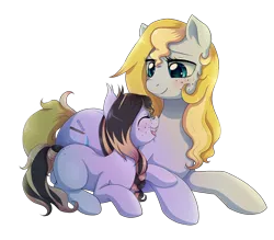 Size: 2300x2012 | Tagged: safe, artist:evomanaphy, derpibooru import, oc, oc:evo, oc:sunflower seed, unofficial characters only, bat pony, earth pony, pony, blushing, braid, butt freckles, cute, fangs, freckles, happy, mother and daughter, offspring, parent:oc:evo, parent:oc:metal tune, parents:evune, parents:oc x oc, simple background, sitting, smiling, transparent background
