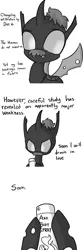 Size: 1089x3267 | Tagged: safe, artist:tjpones, derpibooru import, oc, unofficial characters only, changeling, horse wife, axe body spray, changeling oc, comic, dialogue, disguise, disguised changeling, grayscale, hoof hold, male, monochrome, simple background, solo, soon, this will end in tears and/or axe body spray, white background