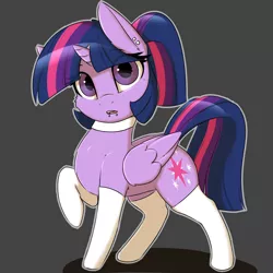 Size: 2400x2400 | Tagged: suggestive, artist:captainpudgemuffin, derpibooru import, twilight sparkle, twilight sparkle (alicorn), alicorn, pony, clothes, collar, ear piercing, lip piercing, looking at you, piercing, ponytail, snake bites, socks, solo