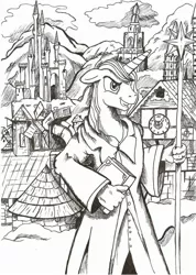 Size: 1660x2336 | Tagged: anthro, artist:witkacy1994, crossover, derpibooru import, heroes of might and magic, heroes of might and magic 3, monochrome, prince blueblood, safe, solo, traditional art