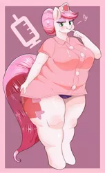 Size: 1853x3046 | Tagged: anthro, artist:braffy, bbw, bedroom eyes, big breasts, blushing, bottomless, breasts, busty nurse redheart, clothes, derpibooru import, fat, female, heart, huge breasts, medic, nurse redheart, nurse roundheart, panties, solo, solo female, suggestive, thunder thighs, underwear, unguligrade anthro, wide hips