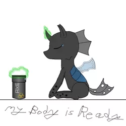 Size: 700x700 | Tagged: artist:planetkiller, axe body spray, changeling, crying, derpibooru import, my body is ready, sad, safe, solo, this will end in tears and/or axe body spray, weapon