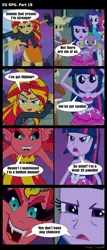 Size: 1288x3000 | Tagged: safe, artist:bredgroup, derpibooru import, sunset shimmer, twilight sparkle, twilight sparkle (alicorn), comic:eg rpg, equestria girls, boots, comic, fall formal outfits, high heel boots, screencap comic, sunset satan