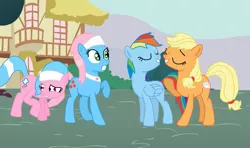 Size: 1125x665 | Tagged: aloe, applejack, artist:cmpony, artist:thewalrusclown, body swap, derpibooru import, lotus blossom, rainbow dash, safe, spa twins