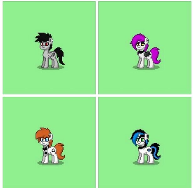 Size: 654x637 | Tagged: safe, derpibooru import, oc, oc:clarence, oc:cynthia, oc:ink, oc:jezebel, unofficial characters only, bat pony, earth pony, pegasus, pony, succubus, unicorn, pony town, ponyville, the delta gang