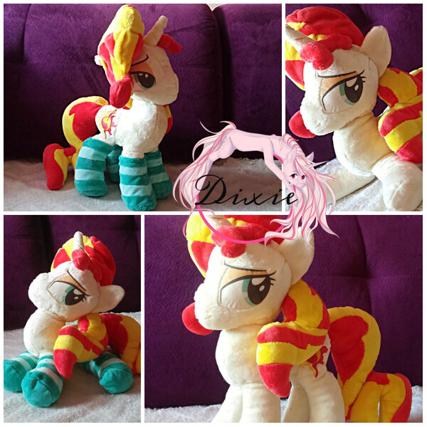 Size: 1200x1200 | Tagged: safe, artist:dixierarity, derpibooru import, sunset shimmer, pony, unicorn, clothes, irl, photo, plushie, socks, striped socks