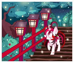 Size: 1200x1020 | Tagged: safe, artist:ipun, derpibooru import, oc, unofficial characters only, pony, unicorn, female, heart eyes, mare, night, solo, stairs, wingding eyes