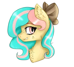 Size: 2220x2020 | Tagged: safe, artist:naturallightning, derpibooru import, oc, oc:vanilla ganache, unofficial characters only, pony, female, fluffy, freckles, hair bow, mare, profile, solo