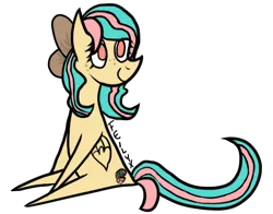 Size: 594x465 | Tagged: safe, artist:1i0, derpibooru import, oc, oc:vanilla ganache, unofficial characters only, pegasus, pony, female, freckles, hair bow, mare, sitting, solo