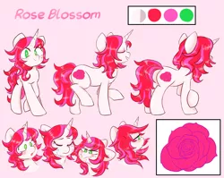 Size: 3150x2511 | Tagged: safe, artist:deep mystery, derpibooru import, oc, oc:rose blossom, unofficial characters only, pony, unicorn, confused, crying, cutie mark, eyeshadow, female, flower, green eyes, makeup, mare, plot, pose, reference sheet, rose, shocked, solo, trotting