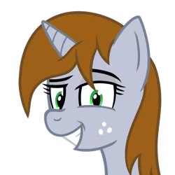 Size: 784x784 | Tagged: safe, artist:wellfugzee, derpibooru import, oc, oc:littlepip, unofficial characters only, pony, unicorn, fallout equestria, fanfic, bust, fanfic art, female, freckles, grin, horn, mare, portrait, reaction image, simple background, smiling, smug, solo, transparent background