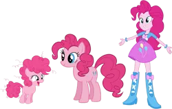 Size: 1019x647 | Tagged: safe, artist:legoinflatables, derpibooru import, pinkie pie, equestria girls, balloon, boots, bracelet, clothes, evolution, filly, filly pinkie pie, high heel boots, jewelry, skirt