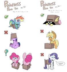 Size: 3186x3404 | Tagged: safe, artist:jittery-the-dragon, derpibooru import, applejack, fluttershy, pinkie pie, rainbow dash, rarity, twilight sparkle, twilight sparkle (alicorn), alicorn, pony, :3, :c, :p, box, cardboard box, horn impalement, mane six, now you're thinking with portals, pointless pony tips, pony in a box, portal, silly, silly pony, tongue out, who's a silly pony