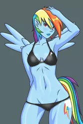 Size: 1600x2400 | Tagged: armpits, artist:madcatstudios, breasts, busty rainbow dash, clothes, derpibooru import, elf ears, female, human, humanized, looking at you, pony coloring, rainbow dash, solo, solo female, suggestive, swimsuit, tailed humanization, watermark, winged humanization