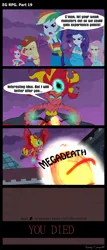 Size: 1288x3000 | Tagged: safe, artist:bredgroup, derpibooru import, applejack, fluttershy, pinkie pie, rainbow dash, rarity, sunset shimmer, comic:eg rpg, equestria girls, comic, dark souls, fall formal outfits, megadeth, screencap comic, sunset satan