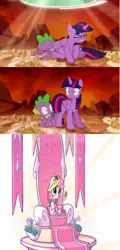 Size: 642x1342 | Tagged: safe, artist:bobdude0, derpibooru import, edit, spike, sweetie belle, twilight sparkle, twilight sparkle (alicorn), alicorn, dragon, pony, unicorn, the cutie re-mark, backpack, cute, diasweetes, exploitable meme, female, filly, meme, twilight sees the future, wrong aspect ratio