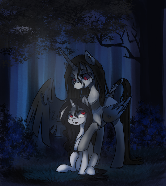 Size: 1167x1304 | Tagged: safe, artist:nati789, derpibooru import, oc, oc:tirane, oc:vileraven, unofficial characters only, alicorn, pony, alicorn oc, black sclera