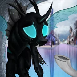 Size: 2000x2000 | Tagged: artist:konsumo, changeling, crying, crystal empire, derpibooru import, high res, safe, smiling, tears of joy, the times they are a changeling, thorax
