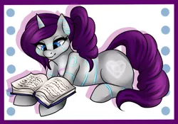 Size: 1000x700 | Tagged: safe, artist:fur-what-loo, derpibooru import, oc, unofficial characters only, pony, robot, robot pony, unicorn, book, commission, cutie mark, female, hooves, horn, lying down, mare, prone, raribot, reading, solo