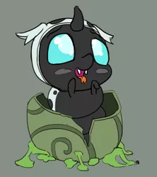 Size: 1280x1444 | Tagged: safe, artist:pabbley, derpibooru import, thorax, changeling, changeling larva, the times they are a changeling, 30 minute art challenge, cute, larva, open mouth, simple background, solo, thorabetes, tongue out