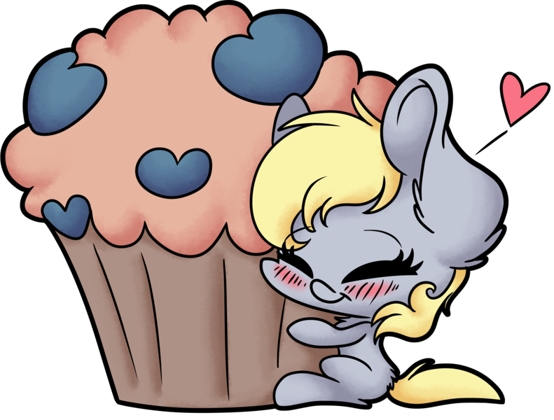 Size: 5629x4268 | Tagged: safe, artist:cutepencilcase, derpibooru import, derpy hooves, pegasus, pony, absurd resolution, cute, derpabetes, eyes closed, female, food, giant muffin, heart, mare, muffin, simple background, solo, that pony sure does love muffins, transparent background