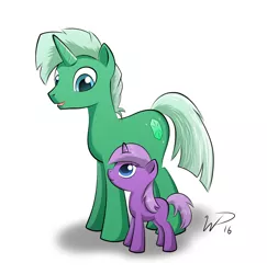 Size: 1112x1145 | Tagged: safe, artist:wdeleon, derpibooru import, oc, oc:emerald hues, unofficial characters only, pony, unicorn, father and daughter, female, filly, male