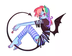 Size: 1259x975 | Tagged: artist:dusty-munji, bat wings, demon, derpibooru import, devil horns, devil tail, human, humanized, pony coloring, rainbow dash, safe, simple background, solo