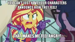 Size: 800x450 | Tagged: safe, derpibooru import, edit, edited screencap, screencap, sci-twi, sunset shimmer, twilight sparkle, equestria girls, friendship games, caption, futurama, image macro, meme, robot devil, sunset yells at twilight, that makes me feel angry, the devil's hands are idle playthings
