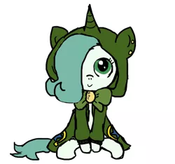 Size: 640x600 | Tagged: safe, artist:ficficponyfic, color edit, derpibooru import, edit, oc, oc:emerald jewel, unofficial characters only, earth pony, pony, colt quest, bowtie, child, clothes, color, colored, colt, cute, cute face, cutie mark, ear piercing, femboy, foal, hair over one eye, hnnng, hoodie, horn, male, piercing, smiling, solo, trap, weapons-grade cute