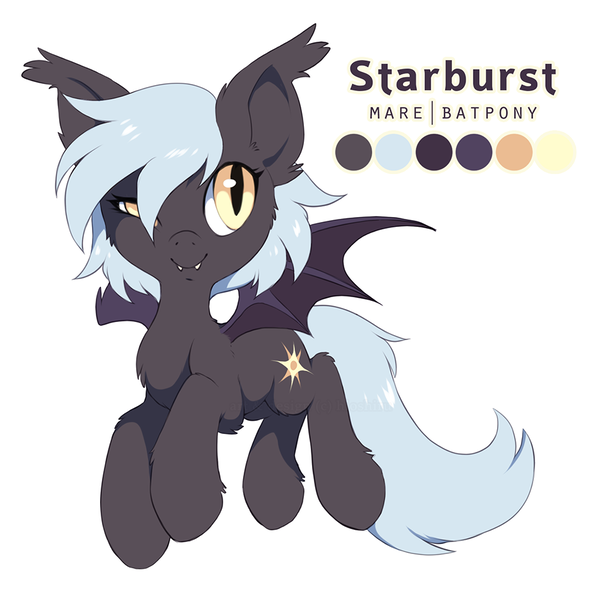 Size: 959x965 | Tagged: safe, artist:hioshiru, derpibooru import, oc, oc:starbursty, unofficial characters only, bat pony, pony, fluffy, hair over one eye, solo