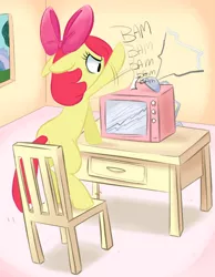 Size: 556x716 | Tagged: apple bloom, artist:adequality, derpibooru import, percussive maintenance, safe, solo, television