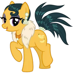 Size: 3000x3000 | Tagged: safe, artist:cheezedoodle96, derpibooru import, cleopatra jazz, pony, dungeons and discords, .svg available, ear piercing, earring, eyeshadow, feather boa, female, fur scarf, jewelry, lidded eyes, looking at you, makeup, mare, necklace, piercing, raised hoof, simple background, smiling, solo, svg, tail wrap, transparent background, vector