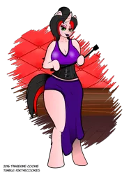 Size: 2583x3500 | Tagged: suggestive, artist:askthecookies, derpibooru import, oc, oc:cayenne cookie, unofficial characters only, anthro, unguligrade anthro, unicorn, anthro oc, arm hooves, clothes, corset, dominatrix, ear piercing, female, piercing, riding crop, simple background, skirt, solo, solo female, transparent background