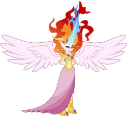 Size: 9998x9115 | Tagged: safe, artist:orin331, derpibooru import, nightmare star, princess celestia, equestria girls, absurd resolution, armor, elf ears, equestria girls-ified, evil, fire, flash puppet, hands behind back, mane of fire, midnight-ified, solo