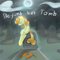 Size: 1000x1000 | Tagged: artist:wookylee, beyond her tomb, carrot, carrot top, cemetery, derpibooru import, food, ghost, golden harvest, gravestone, graveyard, moon, night, safe, song reference