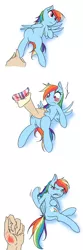 Size: 550x1650 | Tagged: safe, artist:wookylee, derpibooru import, rainbow dash, human, behaving like a cat, bellyrubs, comic, cute, dashabetes, hand, ouch