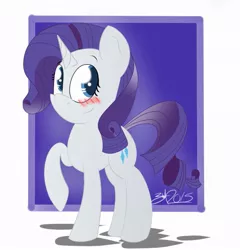 Size: 877x912 | Tagged: safe, artist:macdaddyzak, derpibooru import, rarity, blushing, raised hoof, solo