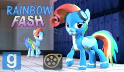 Size: 1850x1080 | Tagged: 3d, artist:pika-robo, clothes, derpibooru import, download at source, gmod, newbie dash, rainbow dash, rainbow fash, safe, wonderbolts uniform