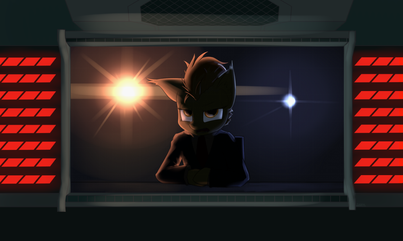 Size: 1280x768 | Tagged: safe, artist:cheshiresdesires, derpibooru import, spitfire, pony, crossover, ear fluff, lens flare, looking at you, silhouette, solo, the council spokesman, the informant, x-com, xcom 2