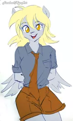 Size: 1309x2177 | Tagged: safe, artist:kyotox33jdi, derpibooru import, derpy hooves, anthro, clothes, necktie, shirt, shorts, simple background, solo