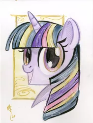 Size: 1800x2380 | Tagged: safe, artist:sararichard, derpibooru import, twilight sparkle, bust, portrait, rainbow ponies, solo, traditional art