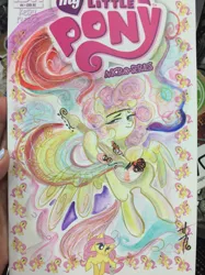 Size: 1280x1707 | Tagged: artist:sararichard, derpibooru import, fluttershy, flying, guitar, safe, solo, traditional art