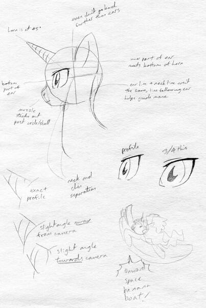 Size: 3383x5041 | Tagged: safe, artist:pixel-penguin-da, derpibooru import, pony, advice, expression, expressions, head, how to, how to draw, monochrome, perspective, profile, reference sheet, side, side view, style, suggestion, traditional art, tutorial